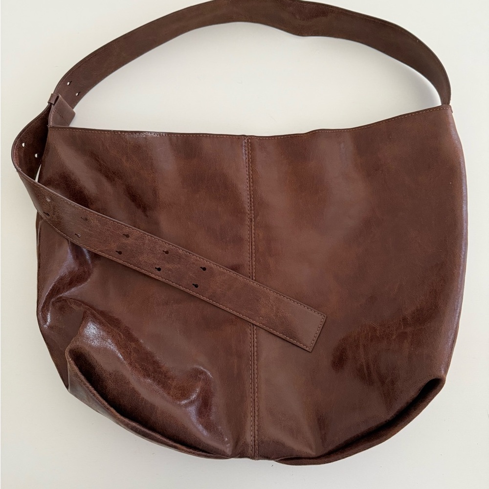 Zara Brown Faux Leather Hobo Bag
